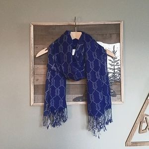 Cobalt Blue Fringe Scarf w/ Rope Pattern